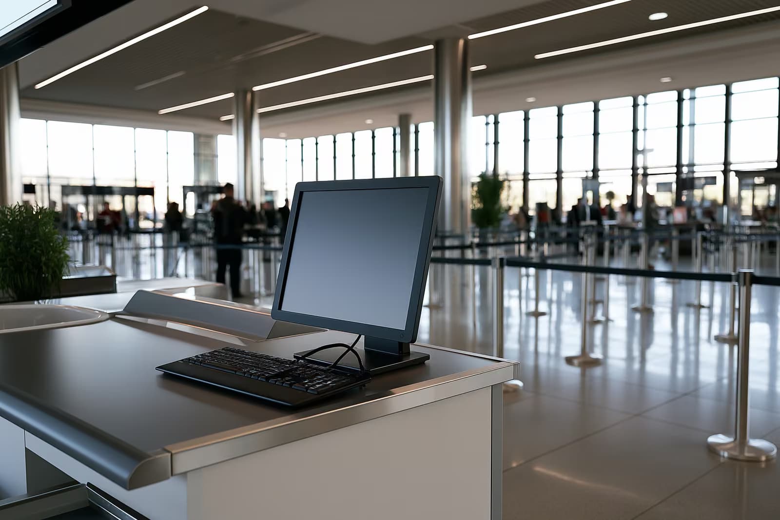La scrivania di un ufficio governativo tedesco, con uno schermo di computer e una pila di fascicoli cartacei relativi alle domande di immigrazione.